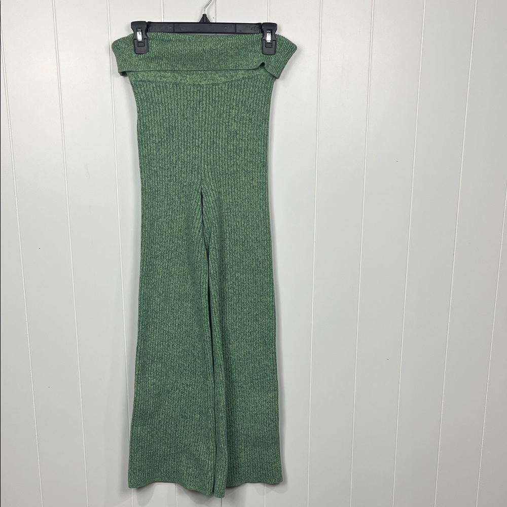 Aerie Womens Green Heather Sweater Pant M Stretch Waist Ribbed Comfy Lounge EUC